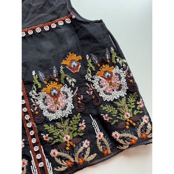 FLOREAT Nalini Black Floral Embroidered Beaded Organza A-Line Blouse, Size 10 - Picture 8 of 15